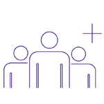 Outline of three people standing together. 